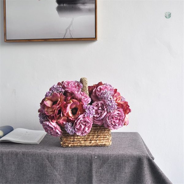 Bouquet de fleurs artificielles : pivoines et anémones assorties