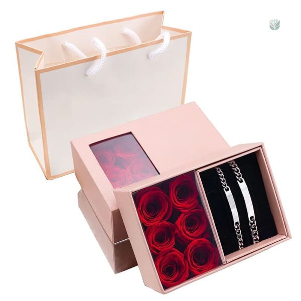 Coffret élégant de rose éternelle et bracelets personnalisés