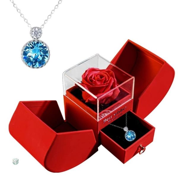 Coffret avec rose préservée et bijou
