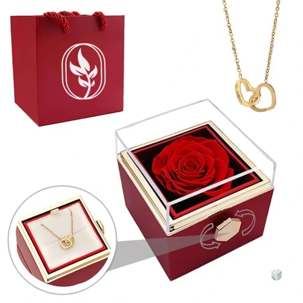 Coffret avec une rose préservée et un bijou