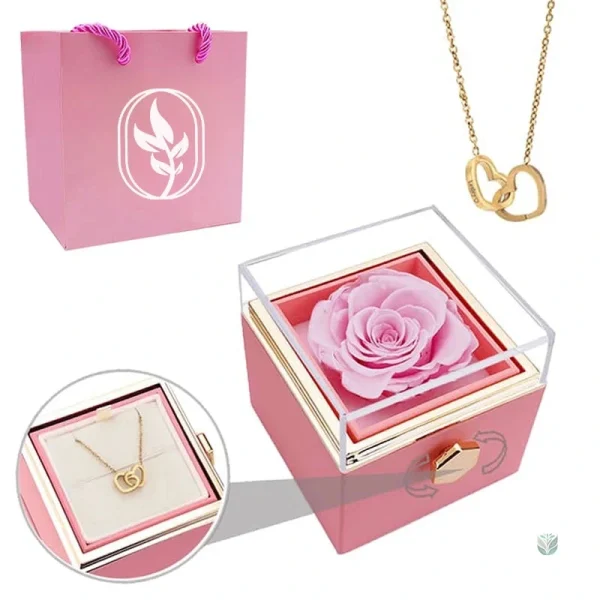 Rose éternelle et collier unique en bijou