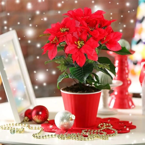 Fleur de Noël Poinsettia artificielle en rouge vibrant