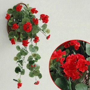 Fleurs tombantes, géranium artificiel, touche de verdure
