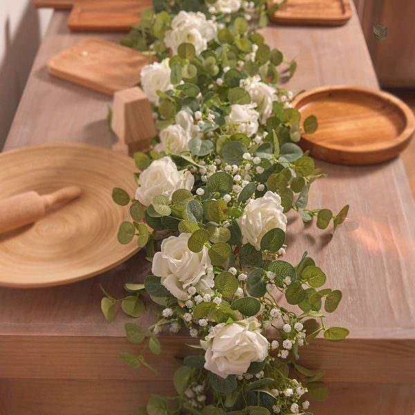 Guirlande de fleurs artificielles blanches décoratives