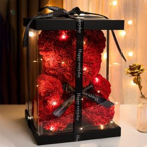 Ours en Rose, une rose éternelle en peluche douce