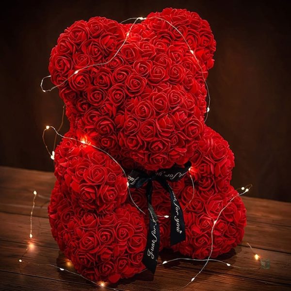 Ours en Rose, une rose éternelle en peluche douce - vue 2