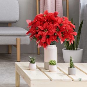 Poinsettia artificiel rouge en bouquet décoratif