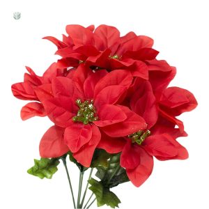 Bouquet de fleurs artificielles Poinsettia rouge