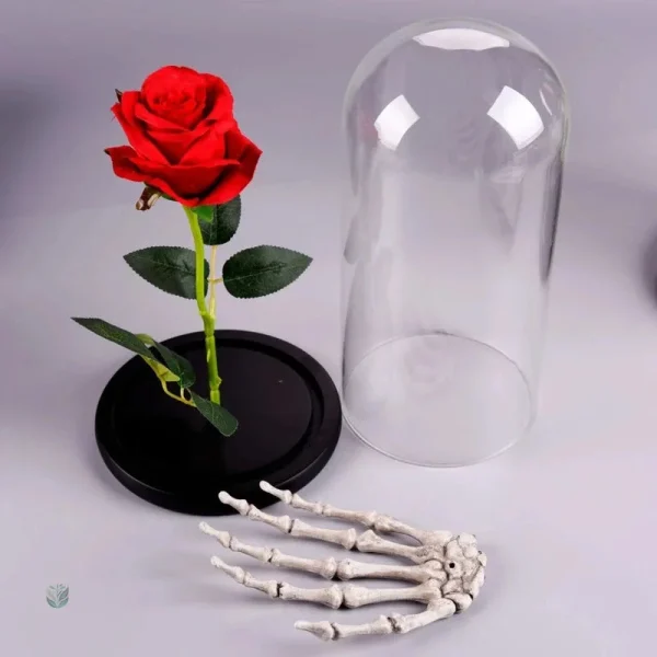Décoration Halloween : rose préservée sous cloche élégante