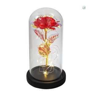 Rose éternelle protégée sous cloche en verre, style galaxy